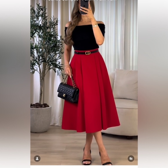 ZARA RED PLEATED CAPE SKIRT - Picture 8 of 14